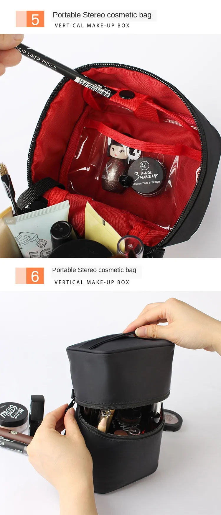 Trousse de maquillage en nylon de grande capacité pour femmes, trousse de voyage portable pour cosmétiques_voghion.com