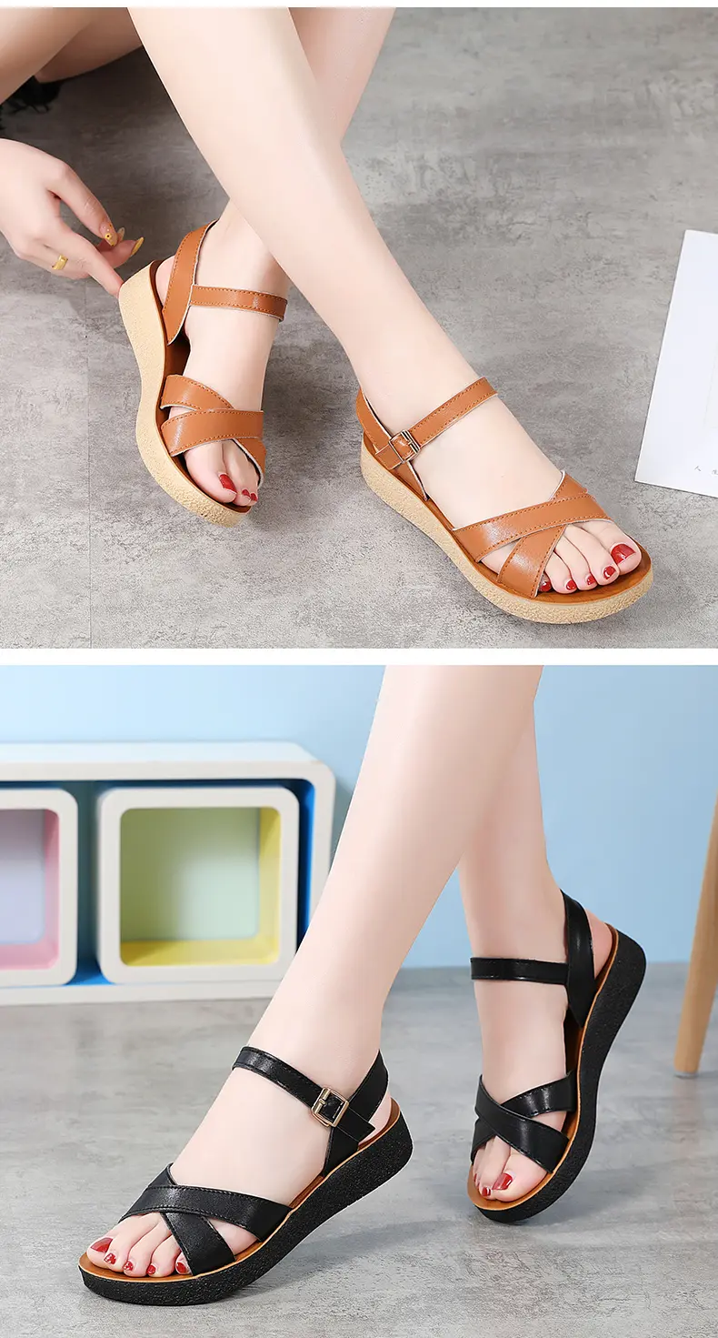 Women's Flat Sandals Versatile Leather Summer Fashion Footwear_voghion.com