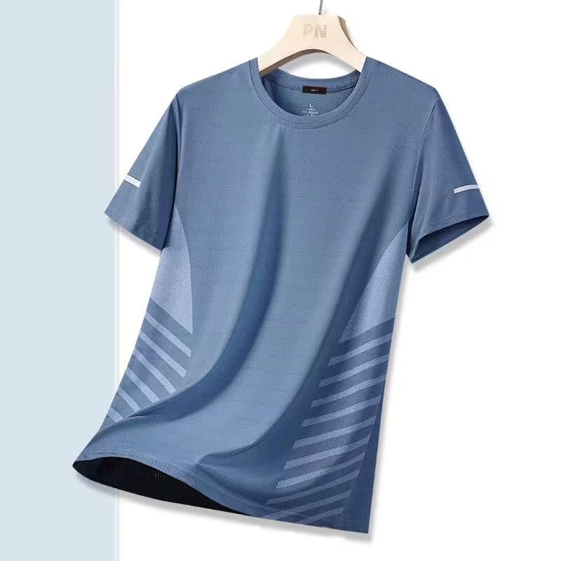 Ice Silk Short Men's Thin Quick Drying Mesh Sports  Fitness Half Sleeved Top Casual Elastic T-shirt for Summer Wear_viptrois.com