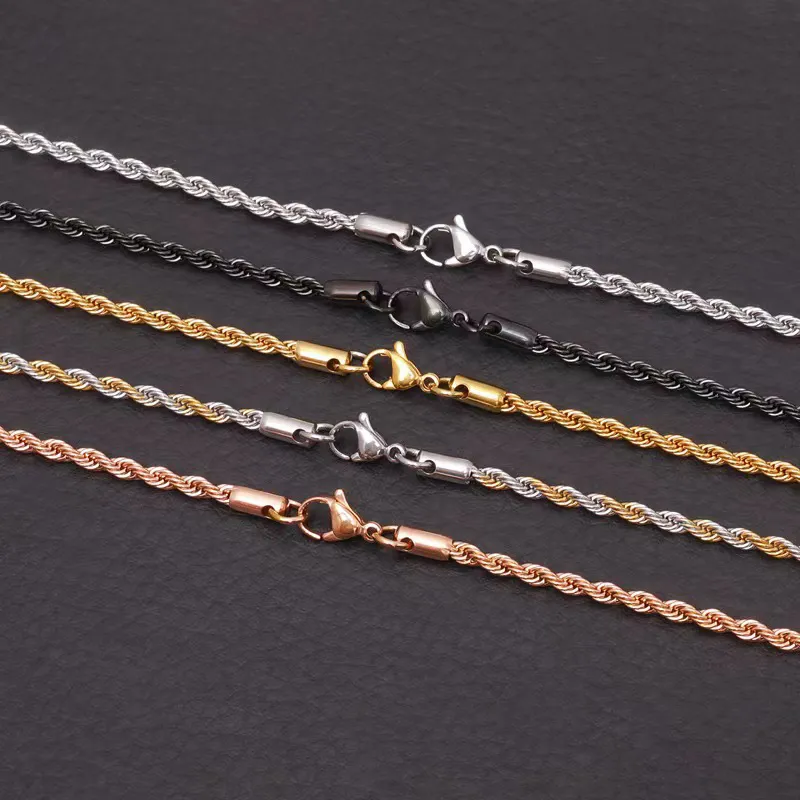 Custom Real Gold Plated Rope 2mm 3mm 5mm Stainless Steel Men Chain Necklace Women Chains Fashion Jewelry Necklaces_voghion.com