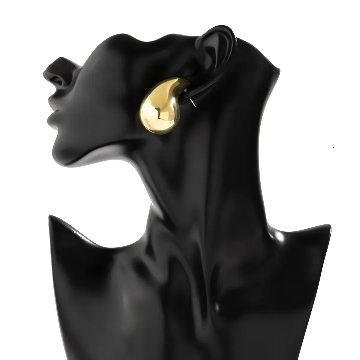 Orecchini a bottone IngeSightZ esagerati, grandi, in metallo, a goccia, per donna, retrò, color oro, lisci, spessi, per feste, belli_voghion.com