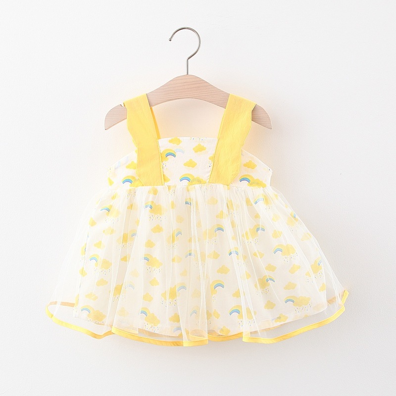 Rainbow Suspender Dress Gauze Cotton Cartoon Toddler Girl Dress Birthday Party Clothes_voghion.com