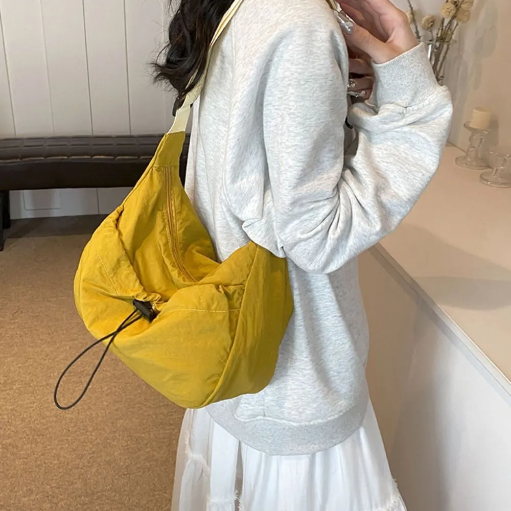 Borsa a tracolla in tela stile coreano con tracolla regolabile in nylon con coulisse e tracolla in tinta unita_voghion.com