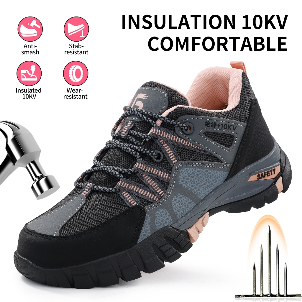 GUYISA Women's Safety Shoes Work Shoes For Women Plastics Toes Anti Slip Pink 1105PKV 35-40_voghion.com