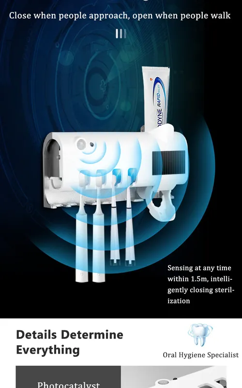 Toothbrush Holders Toothpaste Dispenser Solar Energy Bathroom Storage Box Multifunction USB Charge_voghion.com