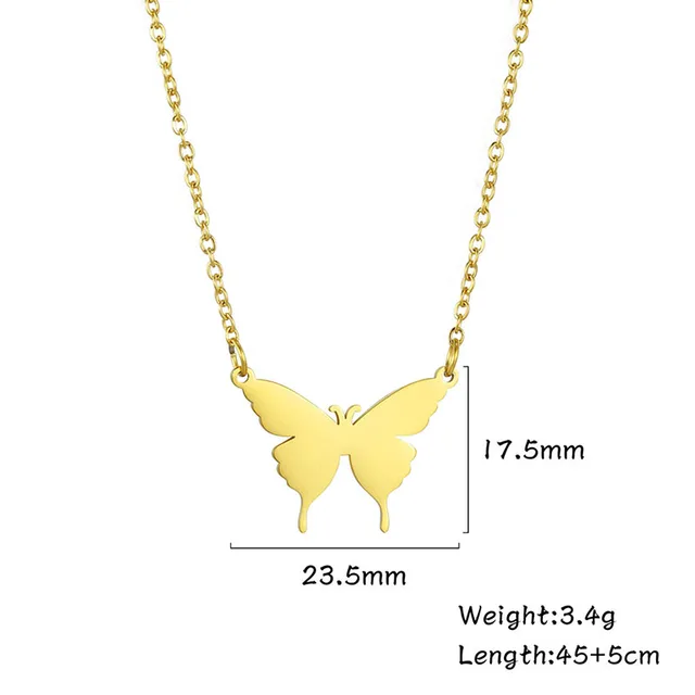 Collana con ciondolo a farfalla color oro in acciaio inossidabile di alta qualità, per donne, regalo di Natale_voghion.com