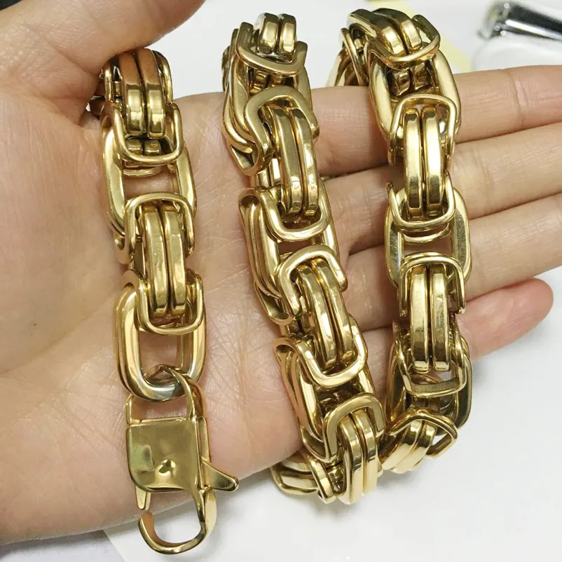 Chains 7-40" 8/12/15MM Huge Heavy 316L Stainless Steel Sier Color Byzantine Chain Mens Necklace Fashion DesignChains_voghion.com