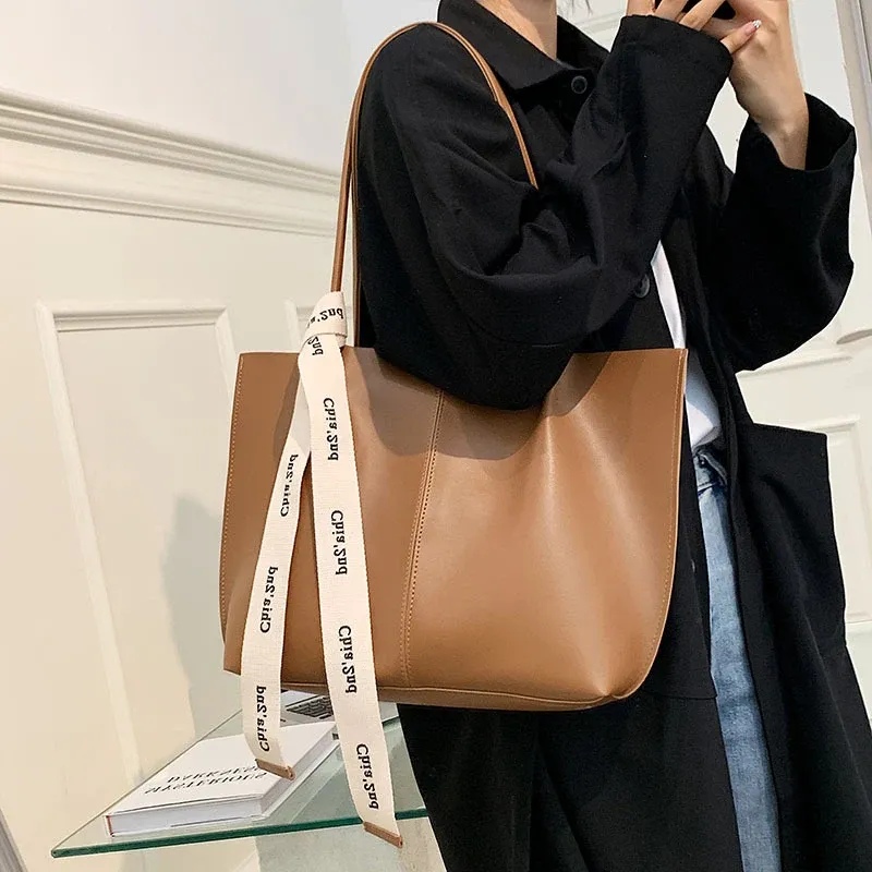 Borsa da ufficio da donna, uso quotidiano, bellezza, marrone, nera, moda, con nastro, a tracolla, per pendolari, grande capacità, a mano, retrò._voghion.com