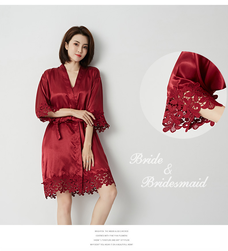Vêtements pour femmes mariée robe de mariée robe du matin dames dentelle chemise de nuit mariage maquillage demoiselles d'honneur mariage kimono imitation soie cardigan_voghion.com