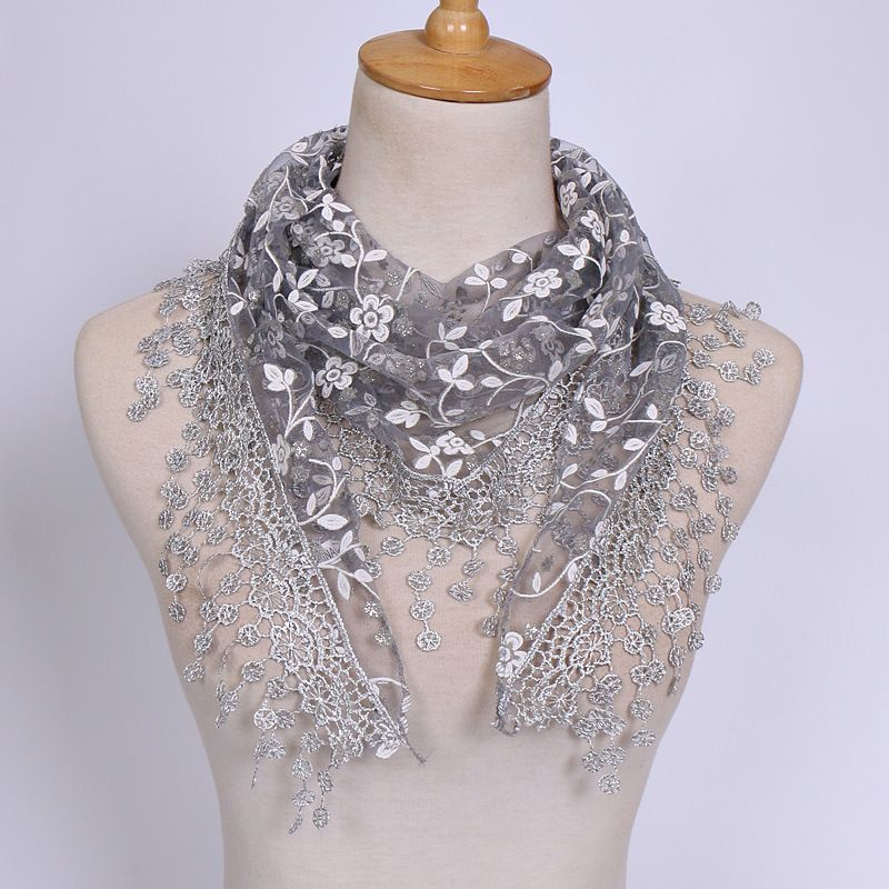 Spring And Autumn ral Lace Korean Edition Triangle Headcloth Classic Breathable Hollow Solid Color Scarf_voghion.com