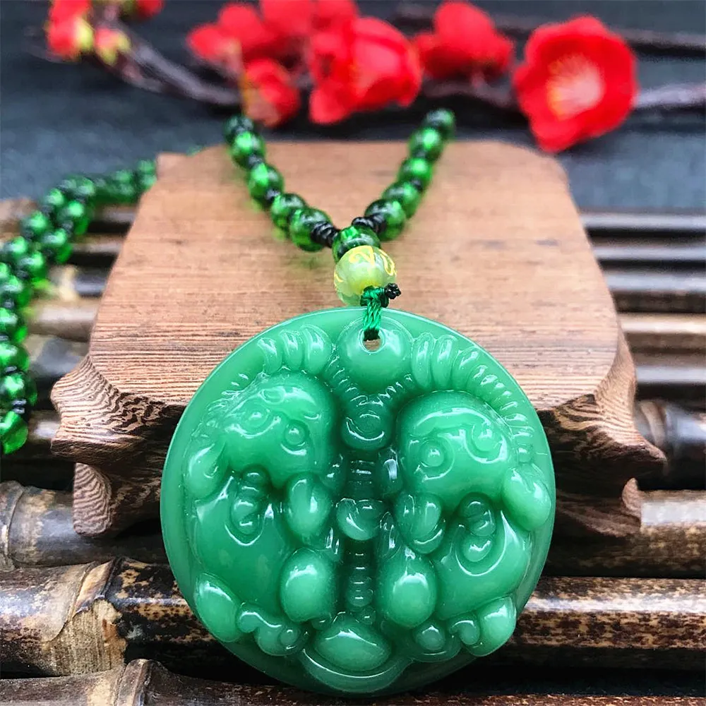 Pendant Necklaces Natural Fashion Green Jade Carved Kylin PiXiu Dragon Chinese Amulet Stone Necklace Woman Man's Party_voghion.com