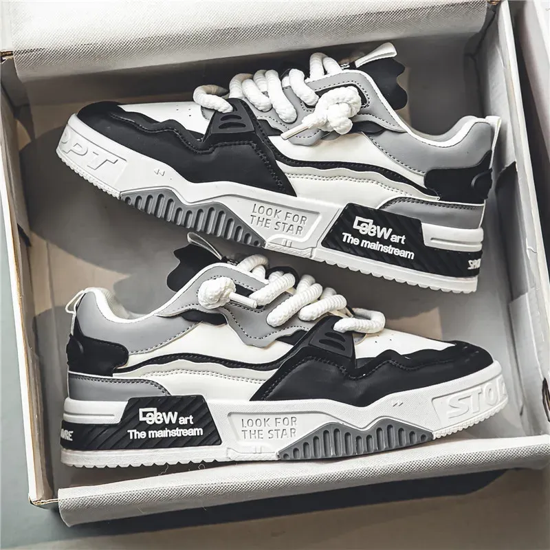 Men's Easy To Clean Skateboard Shoes, Good Grip, Breathable Lace Up Sneakers, Men's Shoes 2024_voghion.com