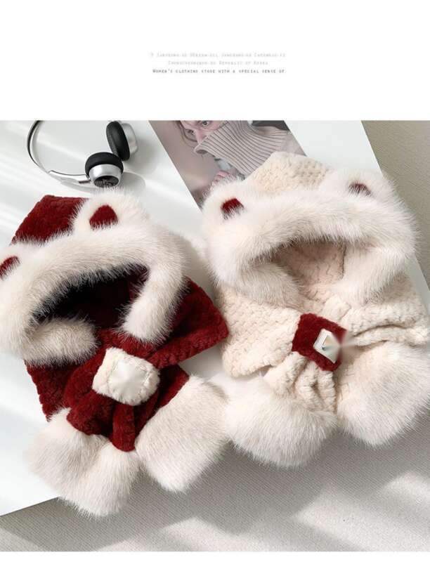 Sciarpa di pelliccia da donna per autunno e inverno, spessa protezione per le orecchie, circonferenza della testa grande, viso piccolo, rosso angora_voghion.com