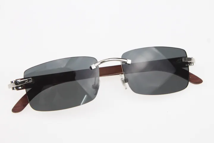 Rimless Wood Frame Men Sunglasses For Driving And Outdoors_voghion.com