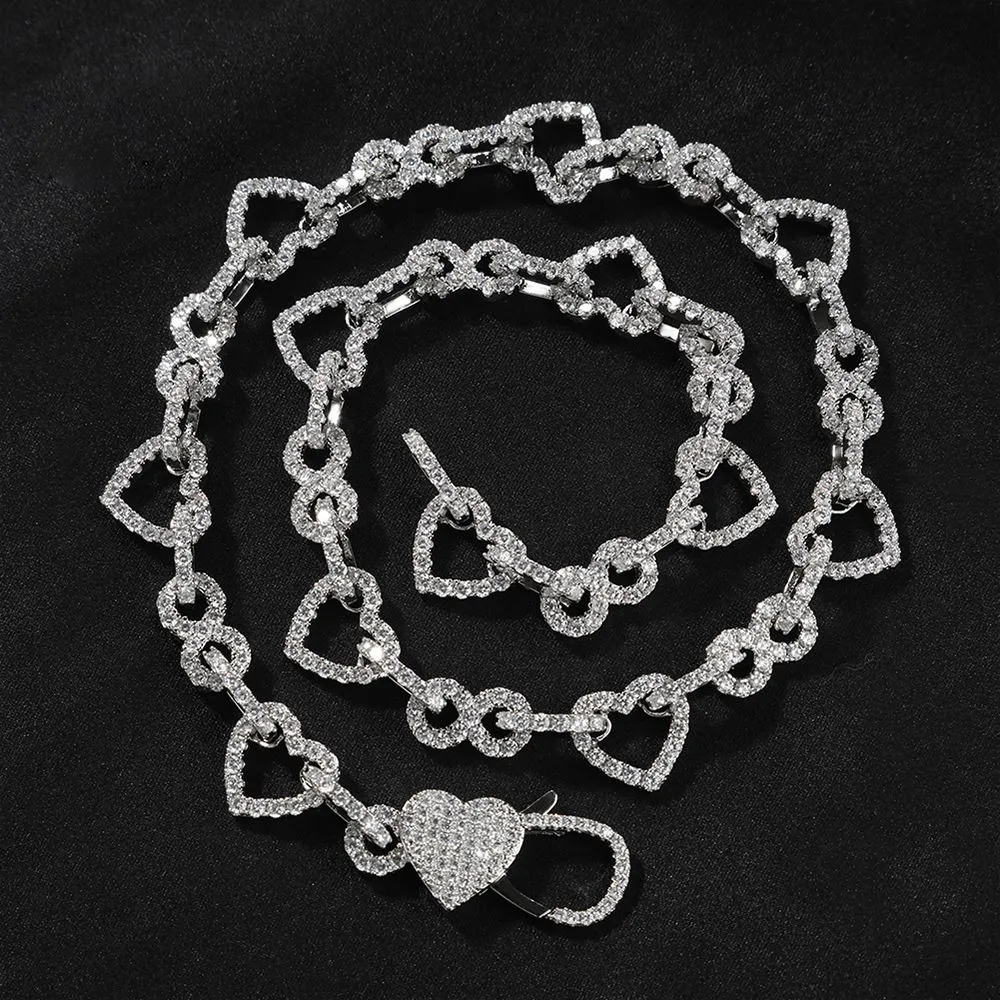 13mm Hip Hop Heart Shape Tennis Chain Necklace Bracelet Real Gold Plated Bling 5A Zircon Jewelry Set_voghion.com