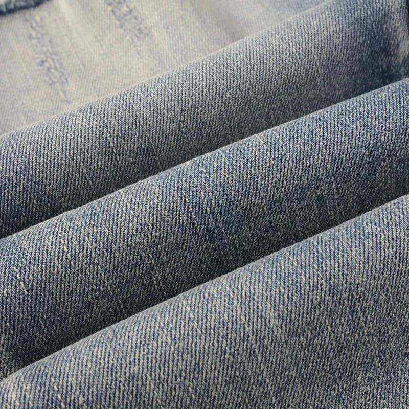 Men's Jeans Light Blue Embroidered Snake Patchwork High Street Stretch Distressed Slim Fit Ripped Men_mkmklike.com