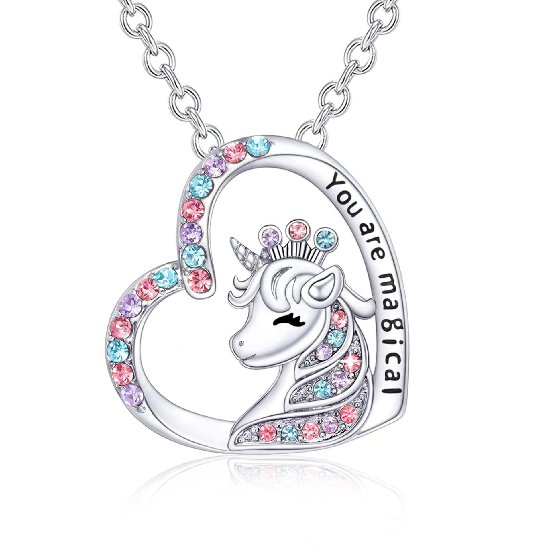 new unicorn necklace suit cute colorful diamond accessories