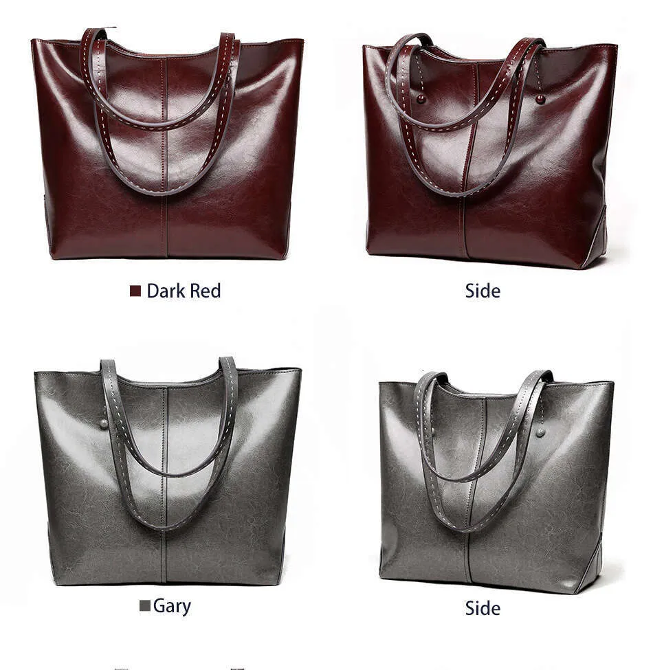 Zency Soft Cowhide Leather Fashion Women Shoulder Retro Brown Tote Handbag Large Capacity Lady Shopping Bag Black Grey_voghion.com