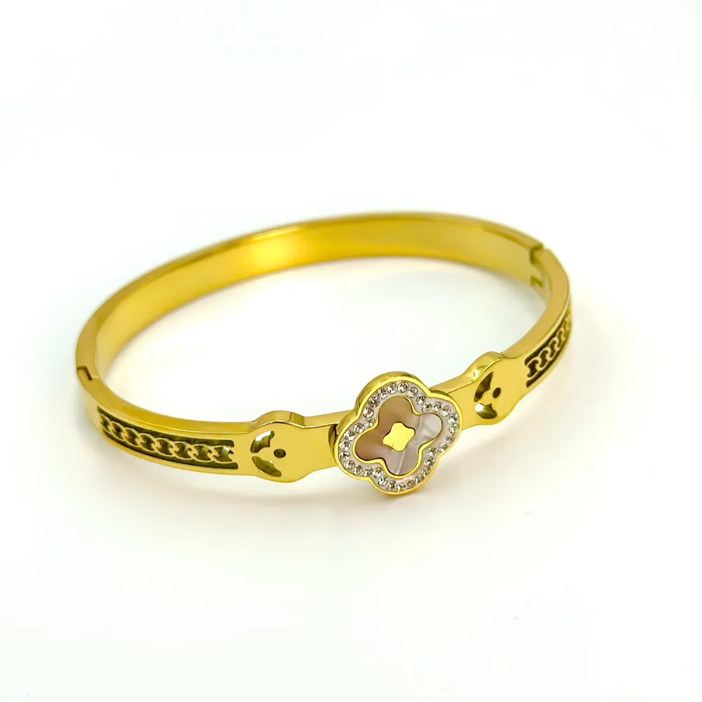 Bokstav Krystall Blomsterarmbånd Designer Gull Sier Rustfritt Stål Merkearmbånd Herre Dame Bursdagsfest Tilbehør_voghion.com