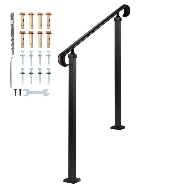 Corrimano per scale esterne, altezza regolabile a 2-3 gradini, corrimano di transizione in acciaio al carbonio con kit di installazione._voghion.com