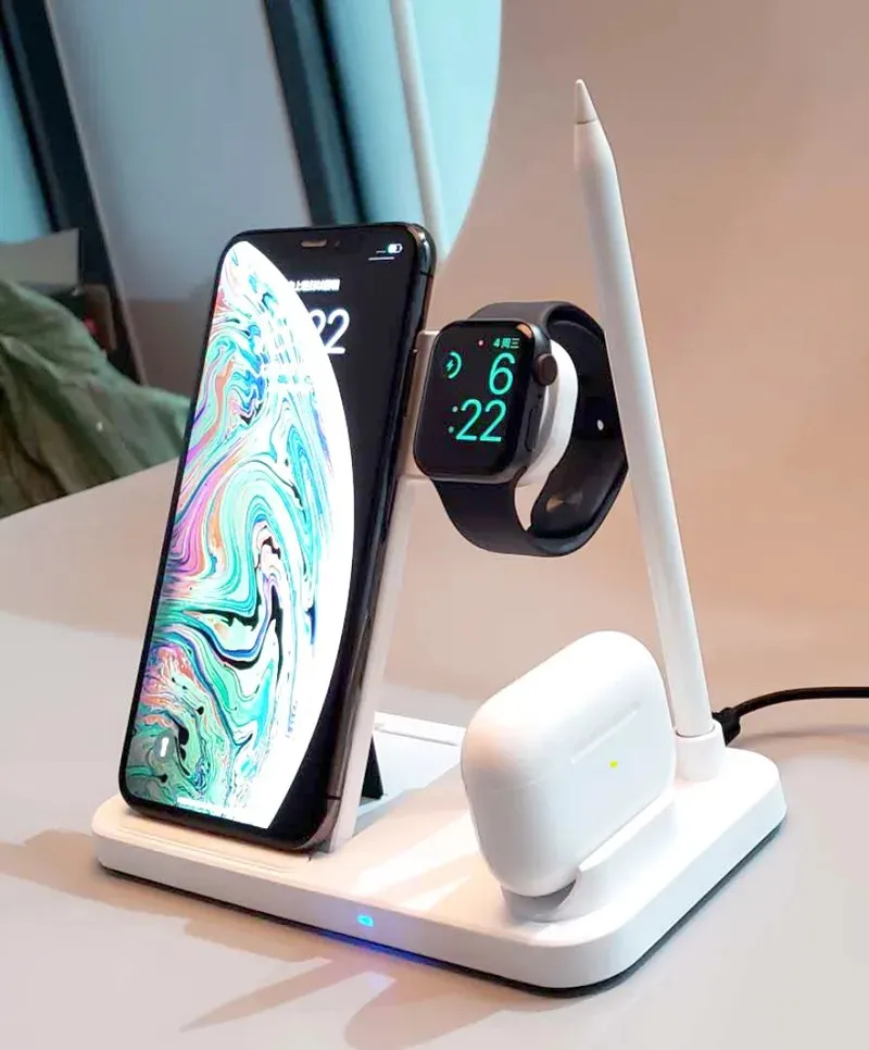 10W Type-C Fast Stand 4 In 1 Wireless Charger For Fashion IPhone Mobile Phone Earphone Watch_voghion.com