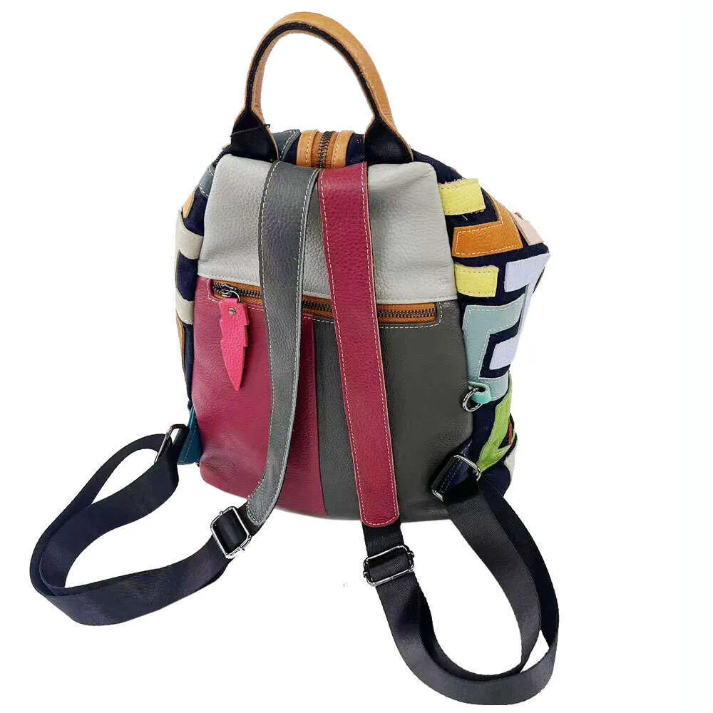 Vintage Lederrucksack Für Damen Bunter Patchwork Reise Rucksack_voghion.com