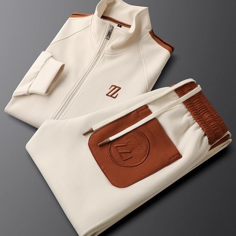 Men's Clothing collar cardigan sweatshirt elastic waist casual pants men autumn and winter light luxury suit 2
