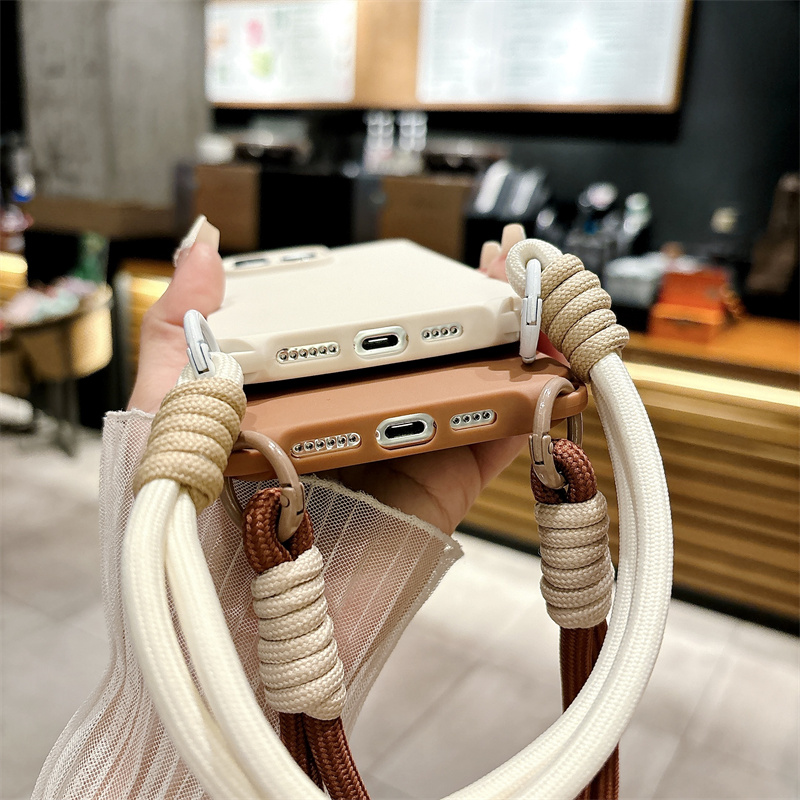 Candy Color Lanyard Strap Phone Case For iPhone 15 14 13 12 11 Pro Max Plus X XS XR Silicone Soft TPU Back Cover_voghion.com