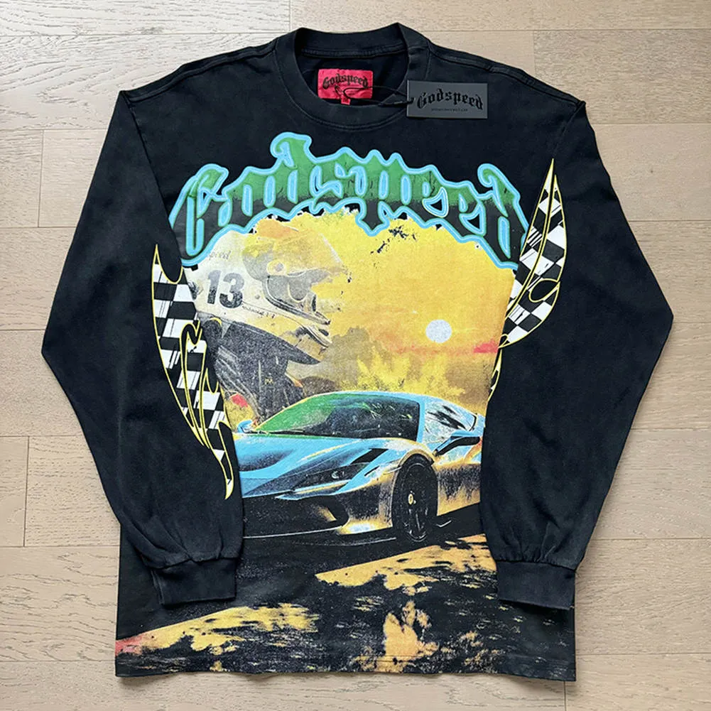 Herren T-Shirts Godspeed Designer Herren Godspeed Langarm Rock Street Vintage Wash Made Old Printed Cotton Kurzarm_voghion.com