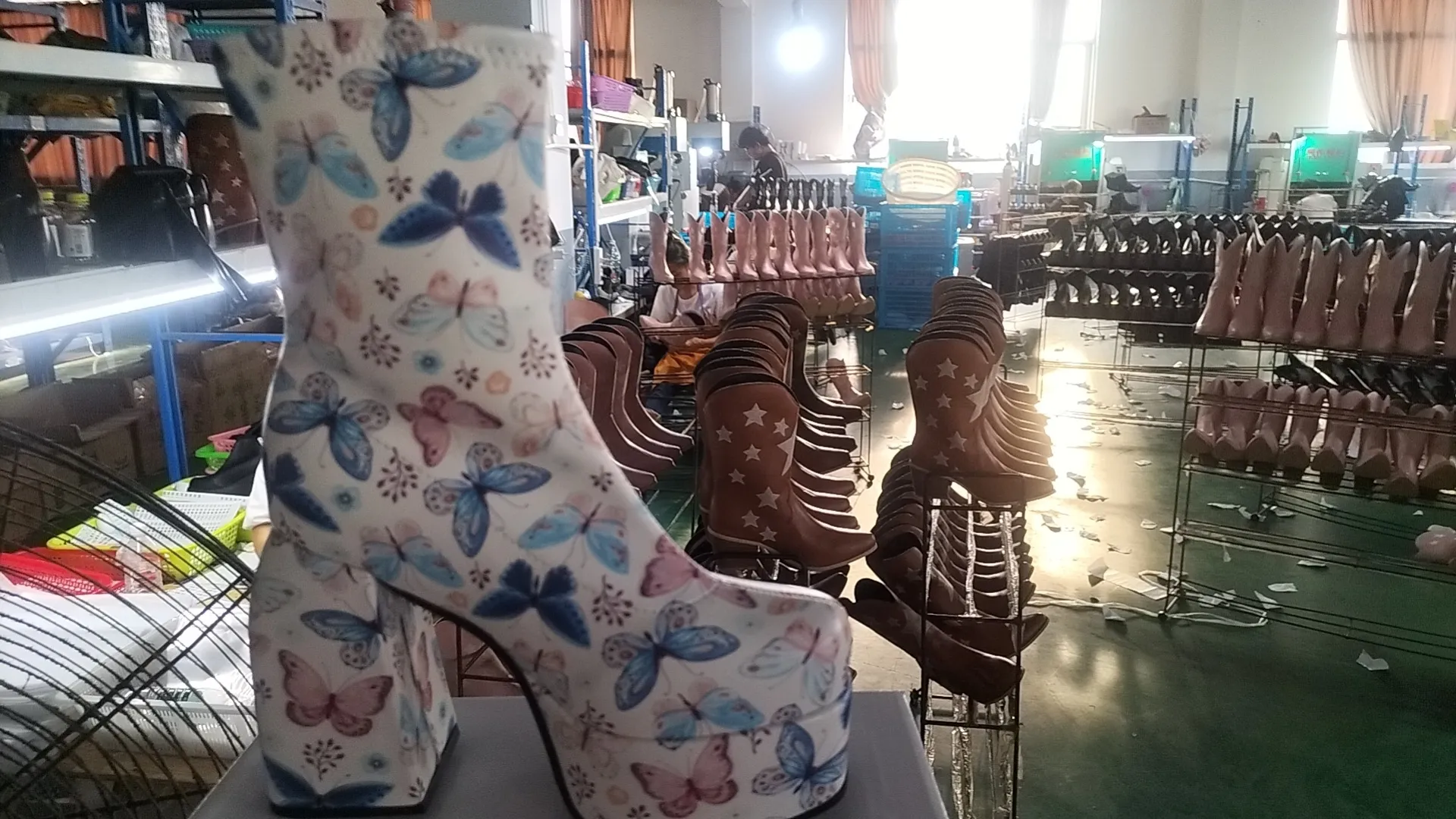 Bottines de créateur pour femme de marque, plateforme épaisse, bottes de cowboy bleues, chaussures solides en PU pour femmes, nouvelles chaussures sexy à talons hauts de 10 cm_voghion.com