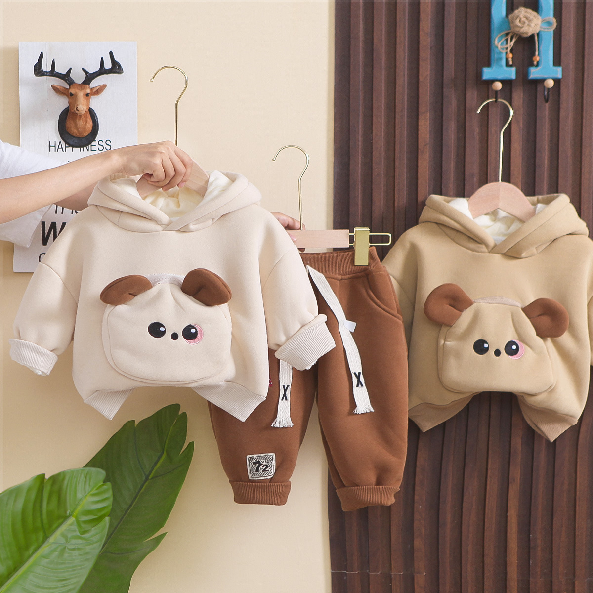 Children's winter clothing, boys, small and medium-sized children's protective clothing set, plush pants, girls, baby