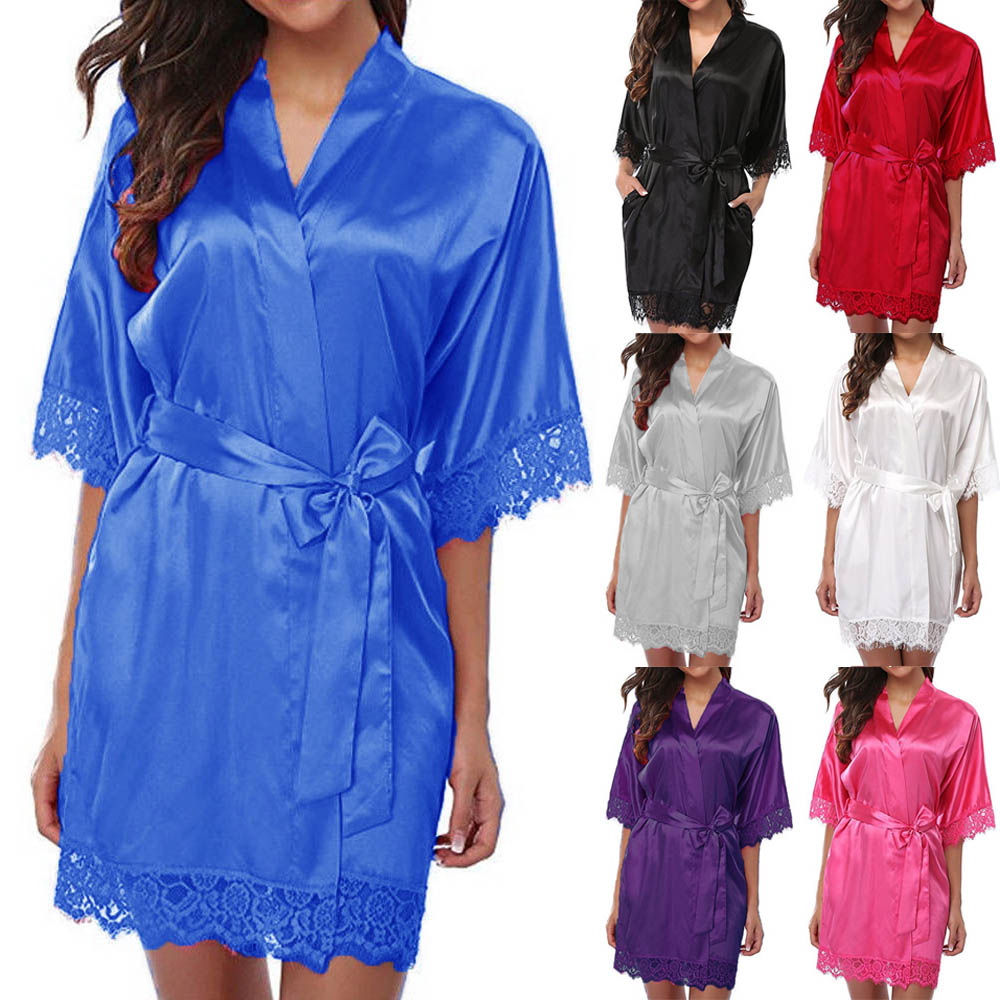 InjSatin-Robe de nuit en dentelle pour femme, lingerie sexy, douce, lisse, pyjama_voghion.com