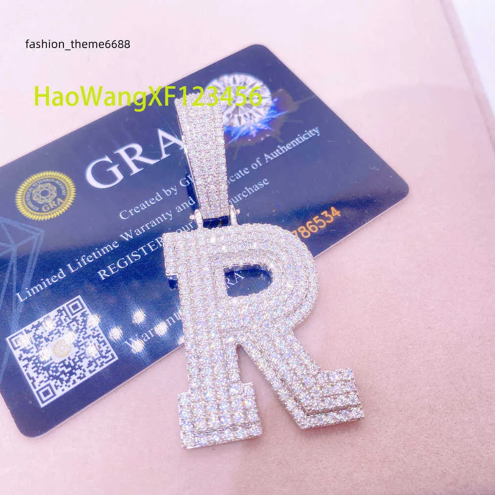 Vermeil Sterlig Sier Collana Hip Hop Fie Gioielli Iced Out VVS Moissaite Diamod Iitial Lettere Pedat Collane_voghion.com