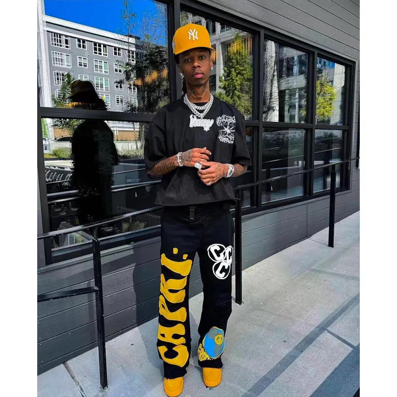 Project Capri Flared Sweatpants Herren Lässige Trompetenspleiß-Sporthose für Herren und Damen mit Kordelzug Jogger Sweatpants_voghion.com