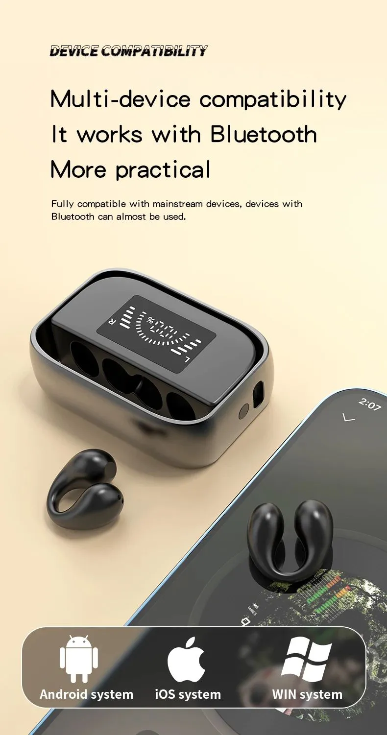 Wireless Led Ear Clip Bluetooth Headphones With Noise Reduction_voghion.com