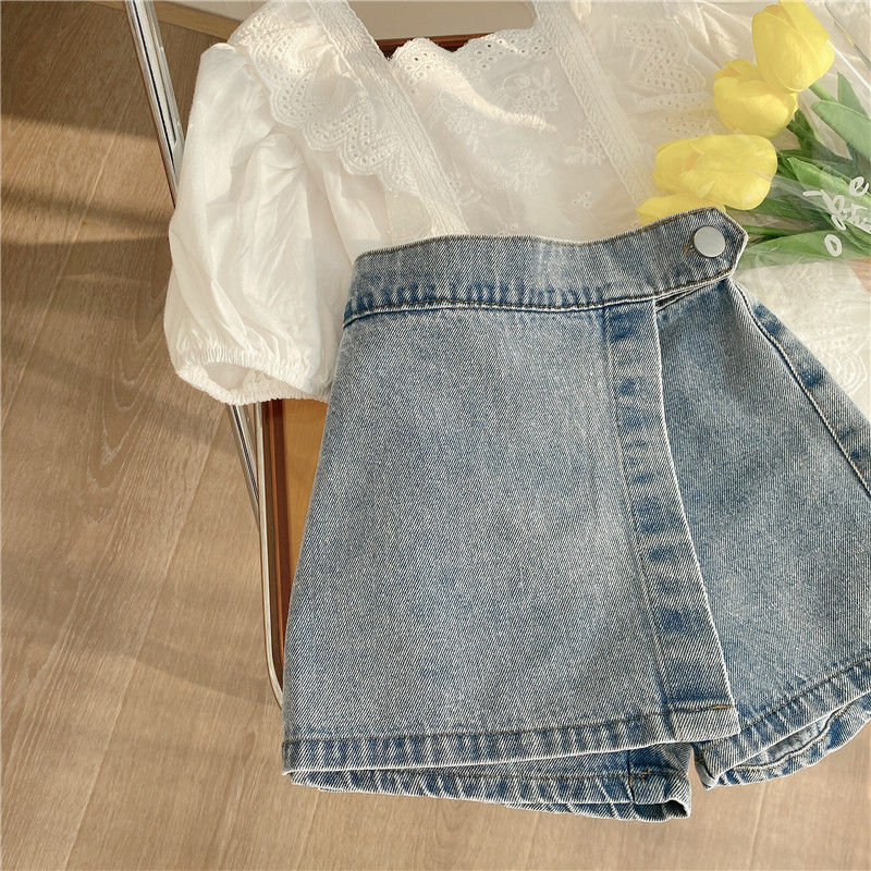 Mutter & Kinder Sommer Neue Mädchen Koreanischen Stil Mode Zwei Stück Spitze Top Plus Jeans Anzug_voghion.com