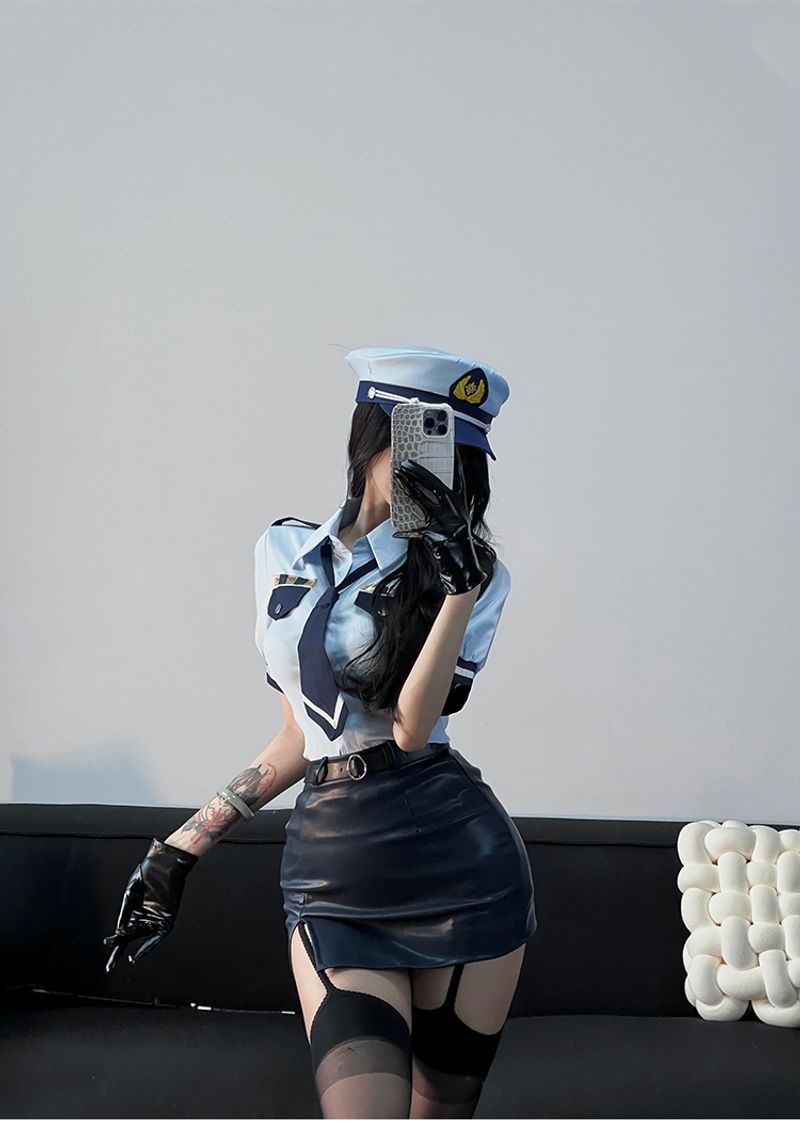 Déguisement sexy de policière de style marine, costume de cosplay pur désir, hôtesse de l'air de la cour de nuit, secrétaire, uniforme taille reine_voghion.com