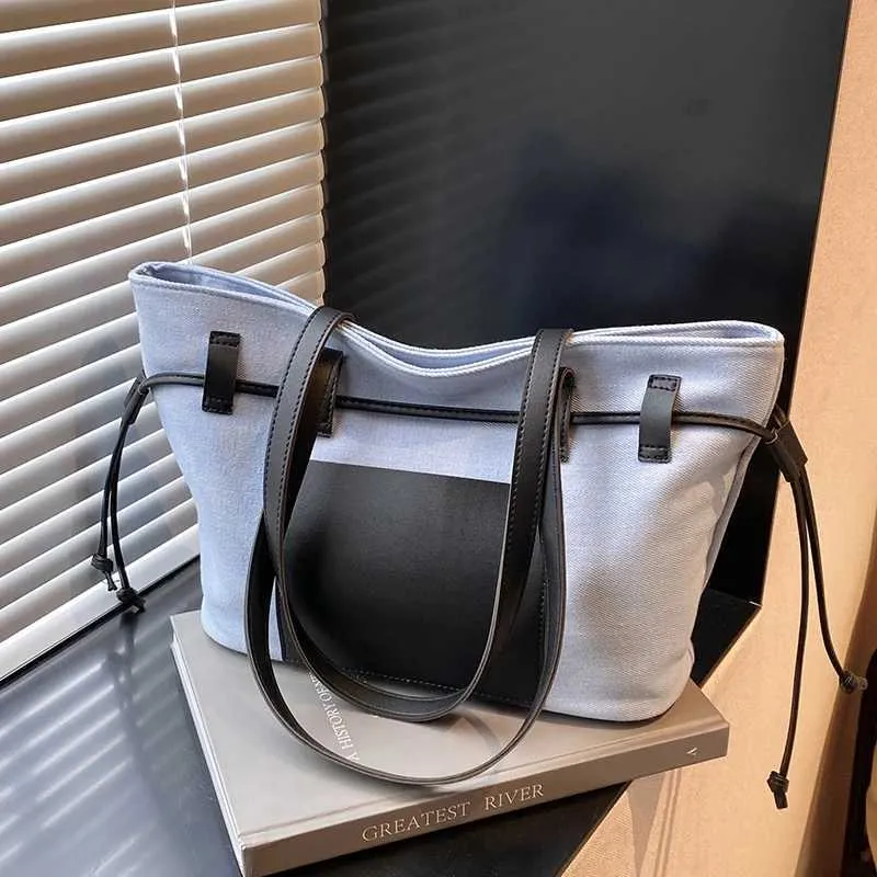 Women's Shoulder Bag Tote Bag Contrast Canvas Pu Large Capacity_voghion.com