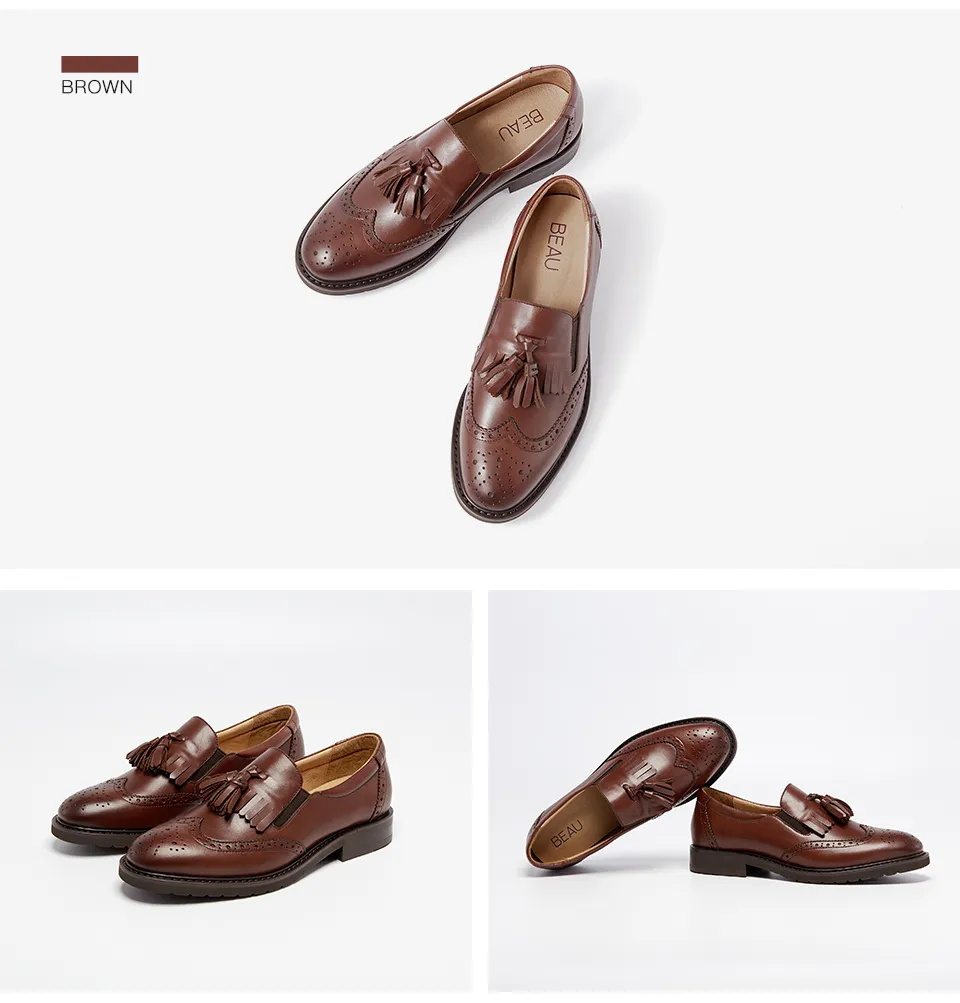 Damen Leder Brogue Slipper Freizeitflachschuhe Frühling Herbst_voghion.com