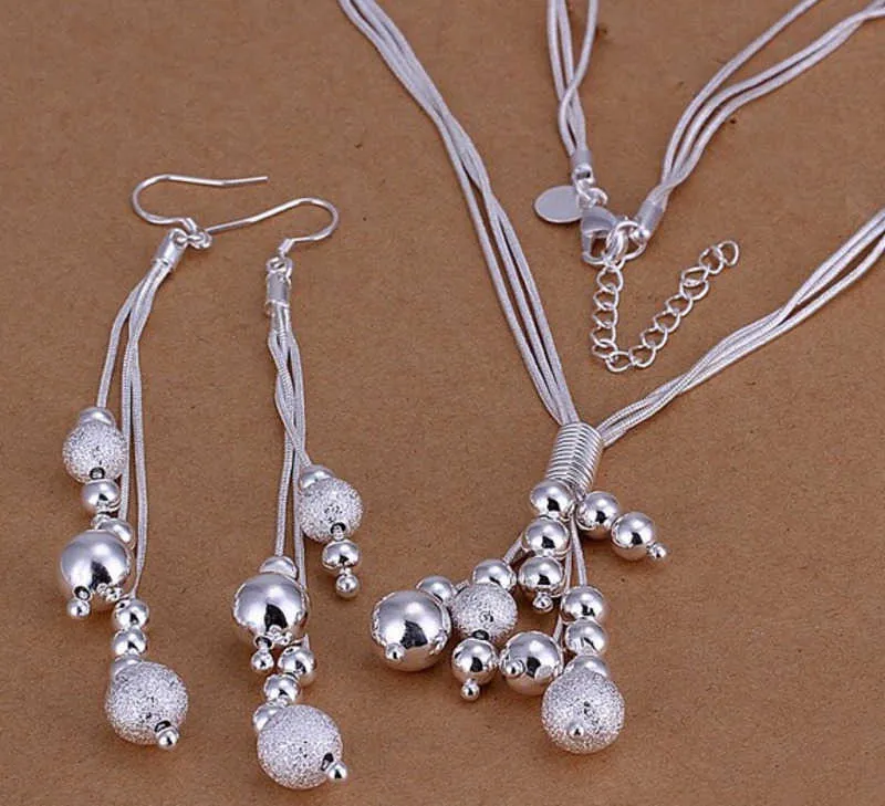 Bruiloftssieradensets Sterling Sier-ketting Oorbellen Mode-sieradenset Kerstcadeau Retro-bedelkralenketting voor vrouwen Dame Trouwen_voghion.com
