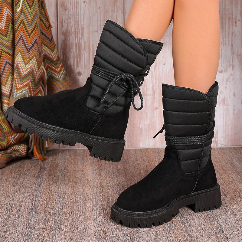 Plus-size women's platform snow boots fleece warm upper side strap sole with code number_voghion.com