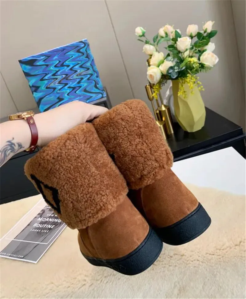Klassieke Zwarte Dikke Bont Dames Half Dames Sneeuw Outdoor Schoenen Martens Geruite Leren Laarzen 3 Kleuren_voghion.com