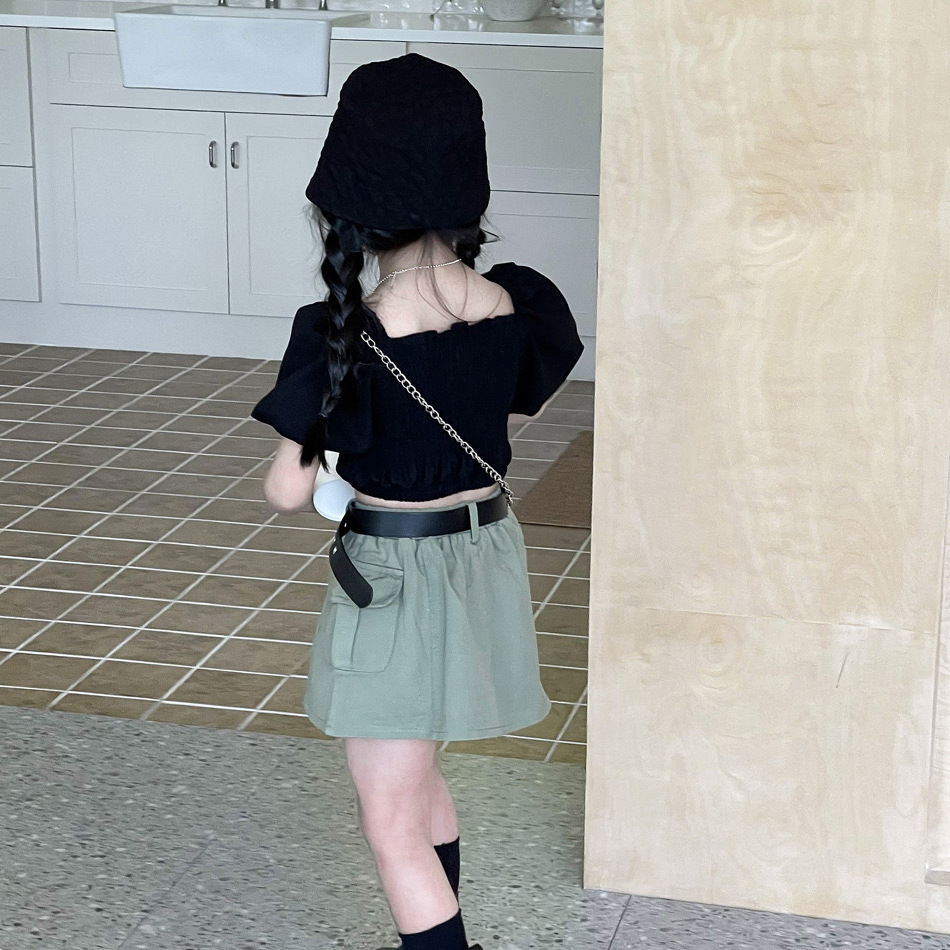 Ensemble 2 pièces pour mère et fille, haut à manches bouffantes rétro + jupe de travail, pour enfants de petite et moyenne taille_voghion.com