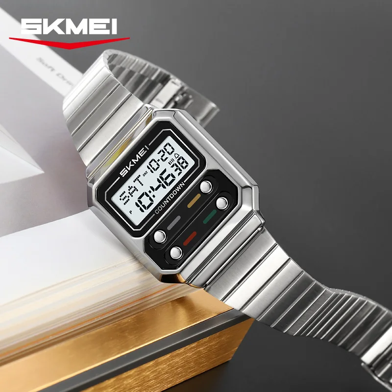 Montre numérique de luxe en acier inoxydable étanche pour homme_voghion.com