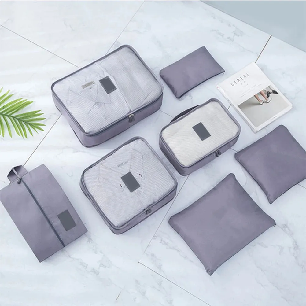 7 stücke Reiseaufbewahrungstaschen Tragbare Koffer Packtasche Koffer Kleidung Schuhe Make-Up Lage Organizer Für Camping 240723_voghion.com