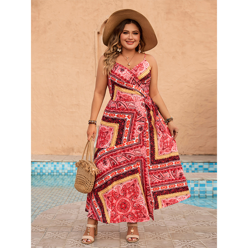 Women's printed suspender dress ladies summer leisure holiday sexy long dress women's clothing_voghion.com