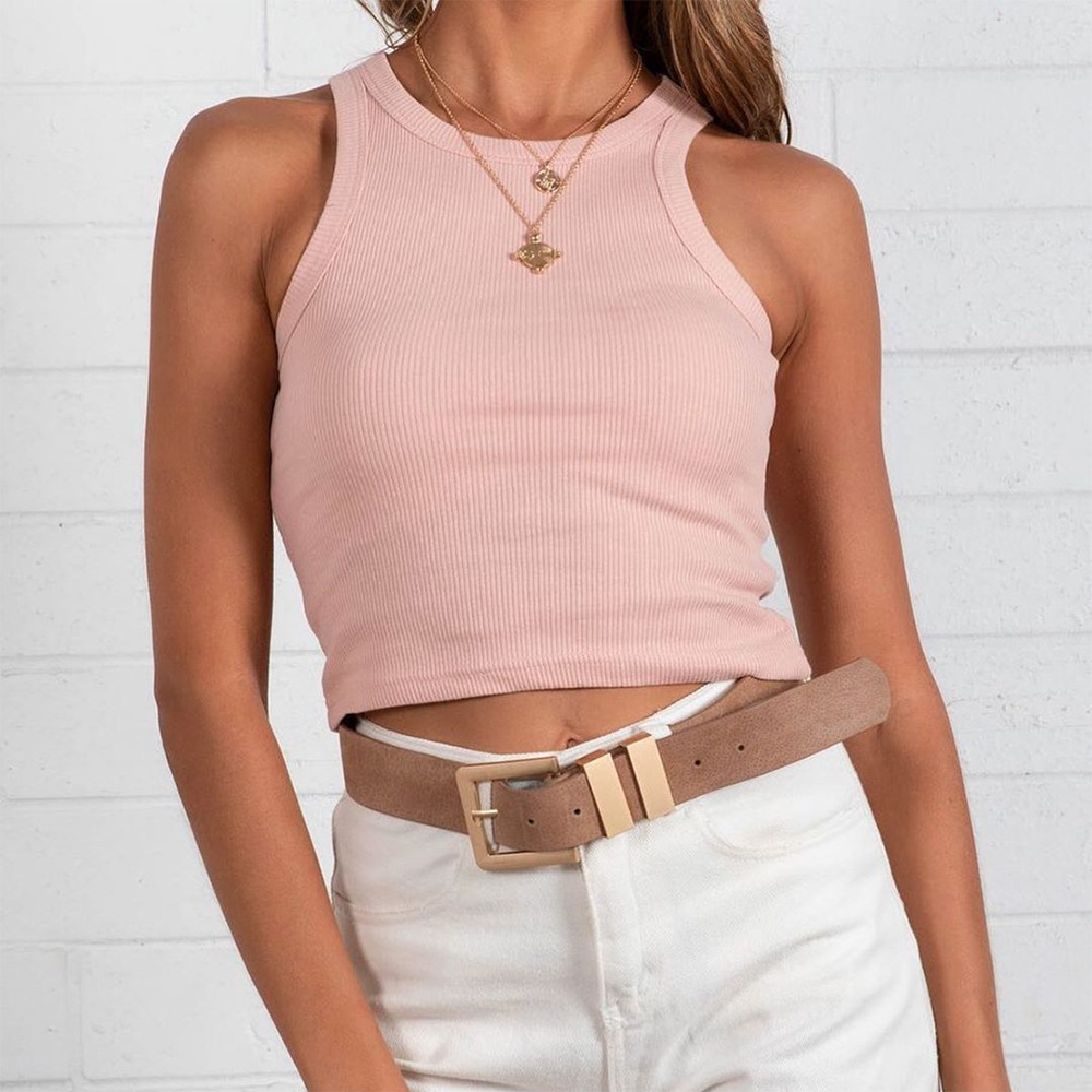 Modisches, vielseitiges, einfarbiges, ärmelloses Tanktop mit Unterteil_voghion.com