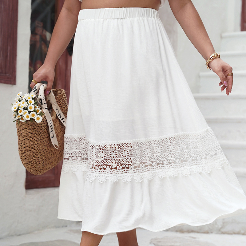 Women's Clothing casual skirt 2024 autumn and winter temperament elegant high waist hollow white long skirt_voghion.com