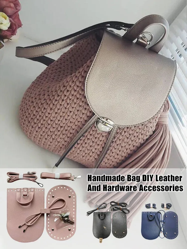 1 tracolla per borsa fatta a mano, set di fondi in pelle intrecciata con accessori hardware per zaino fai da te 240725_voghion.com