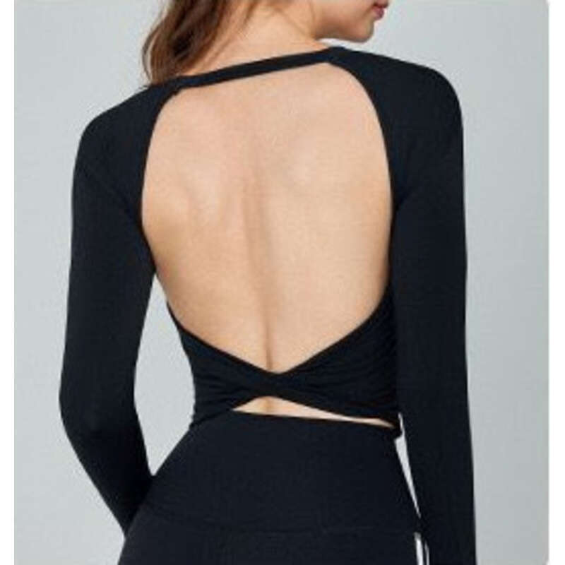 【 Comes With Chest Cushion 】 Beautiful Back Yoga Sports Top, External Fitness Clothes, Long Sleeved T-shirt_voghion.com